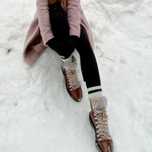 Zara Leather Faux Fur Hiking Boots - Picture 9 of 11